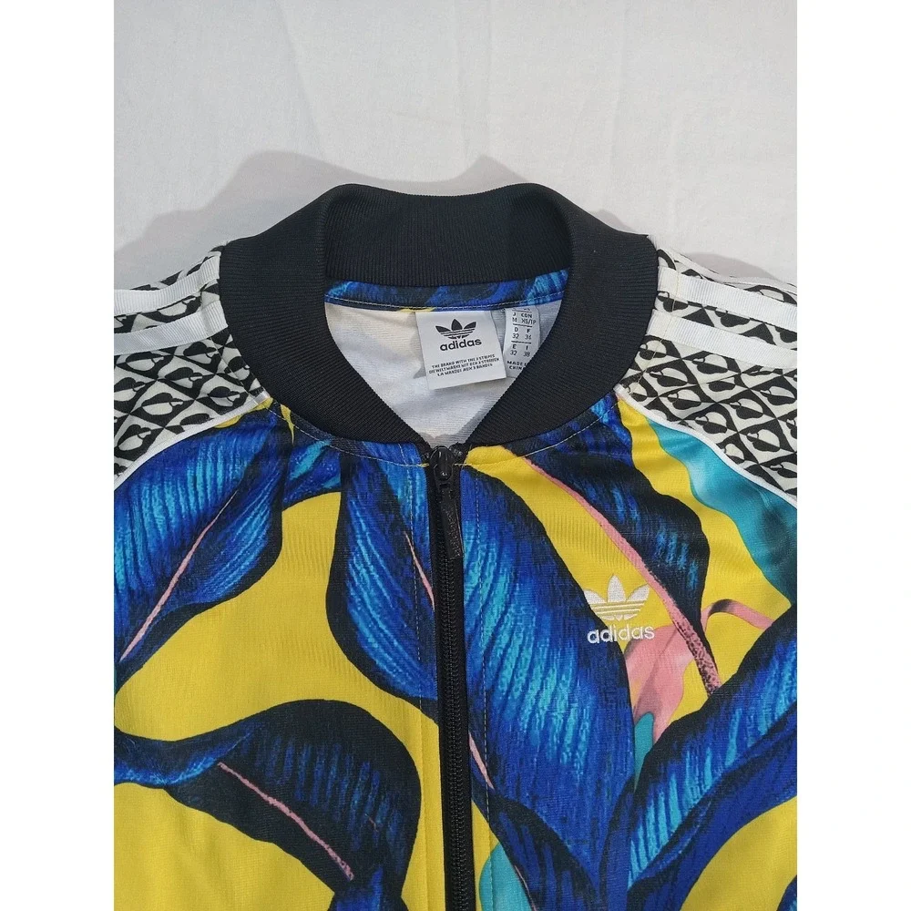 Adidas X Farm Rio Limited Edition Track Jacket Size XS Tropical Blue Yellow Leaf
